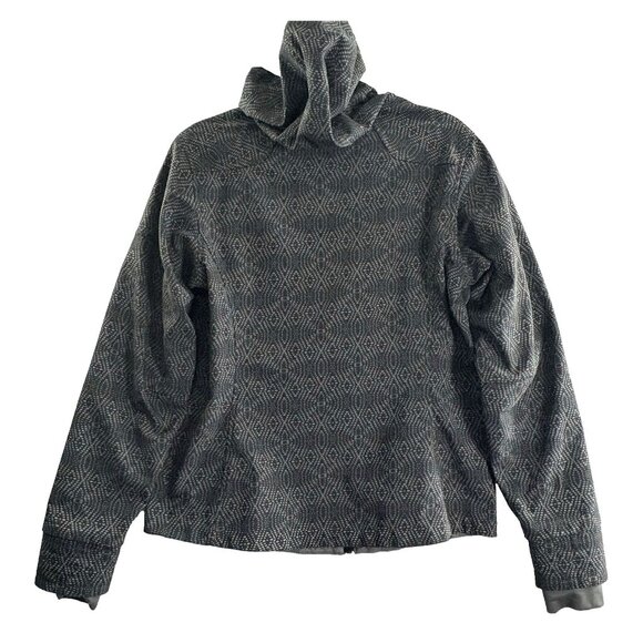 COLUMBIA Women Hooded Diamond Print Coat Softshell Asym Zipper Sz M Gray 18-15 - Picture 2 of 14